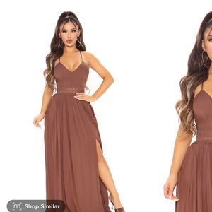 Holy Slit Sleeveless Maxi Dress-Brown Size:LARGE
